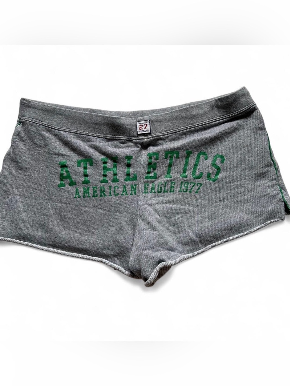 American Eagle Gray Shorts with Green 'Athletics' Logo